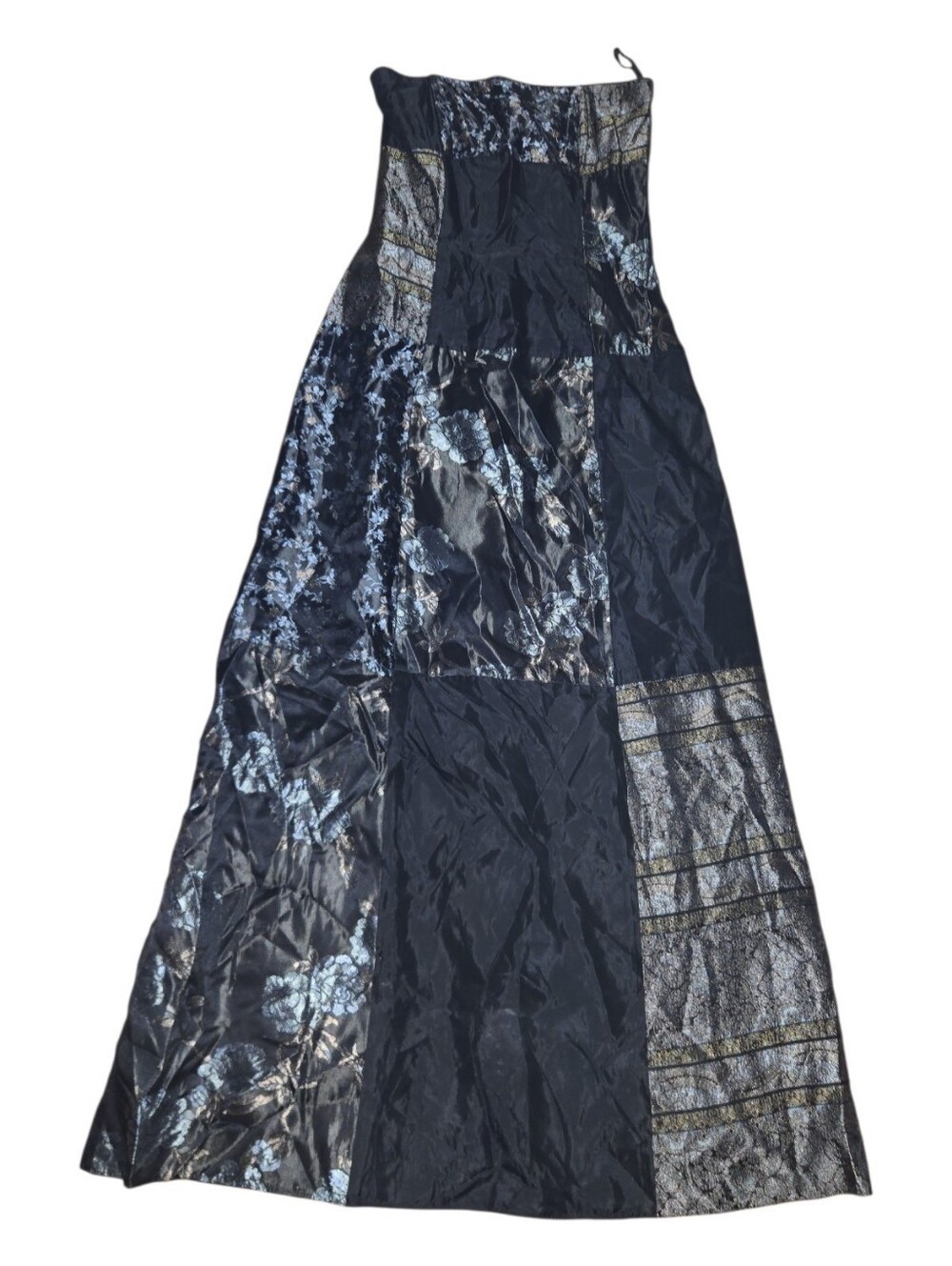 Vintage Jessica McClintock Black and Blue Patchwork Strapless Maxi dress Size 6